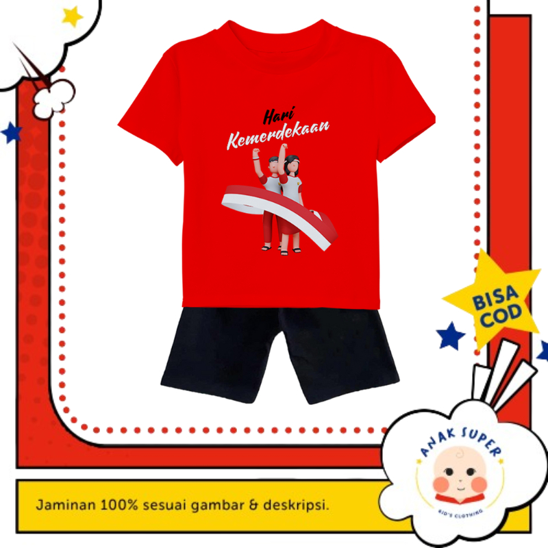 Baju Setelan Anak Laki-laki DTF Hari Kemerdekaan 17 Agustus 1-10 Tahun (AS)