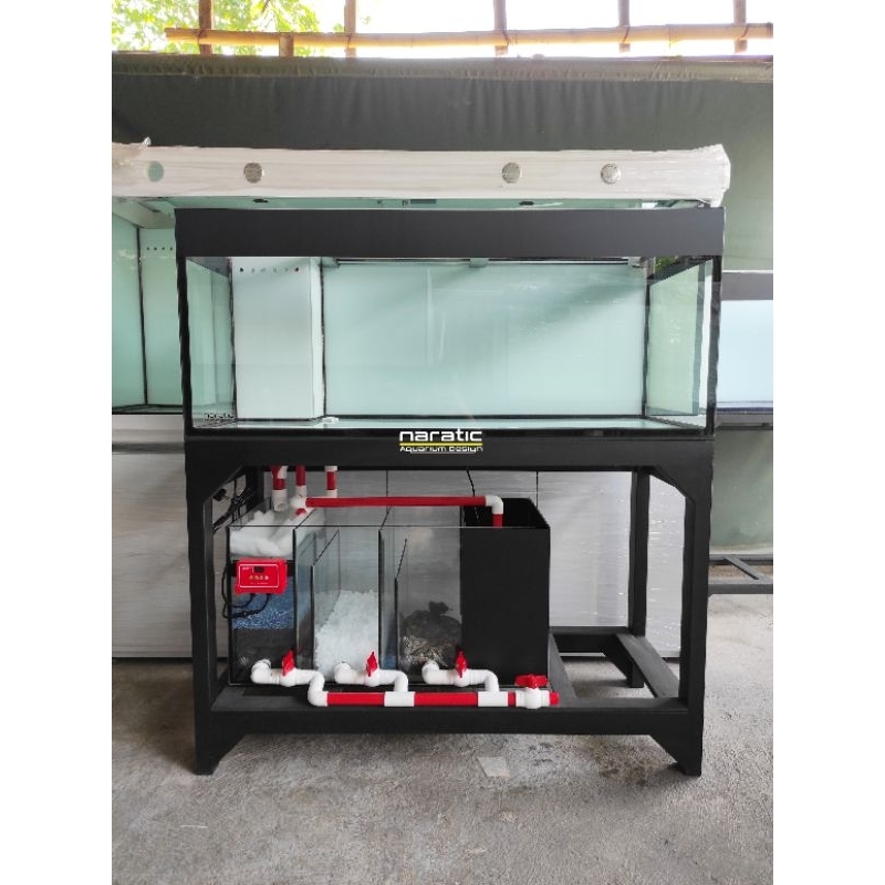 Aquarium fullset 120x50x50 10mm set sump filter wet dry instalasi pipa ty