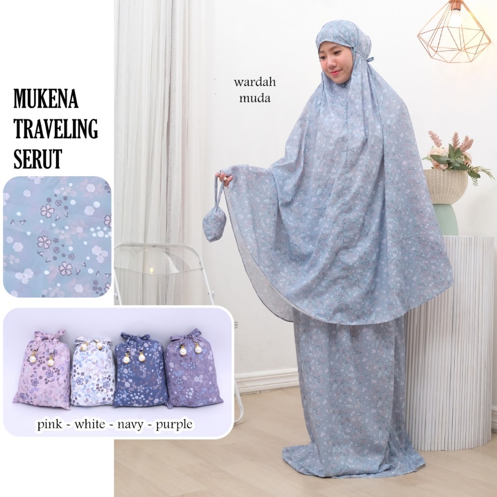 Mukena Travelling Mini Pouch SERUT + Sajadah Sujud Muka (4 in 1)