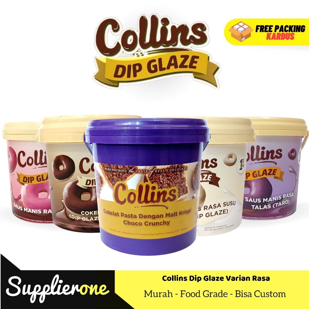 

Collins Dip Glaze 1 kg Collins Choco Crunchy Collins Coklat Collins Tiramisu Collins Strawberry