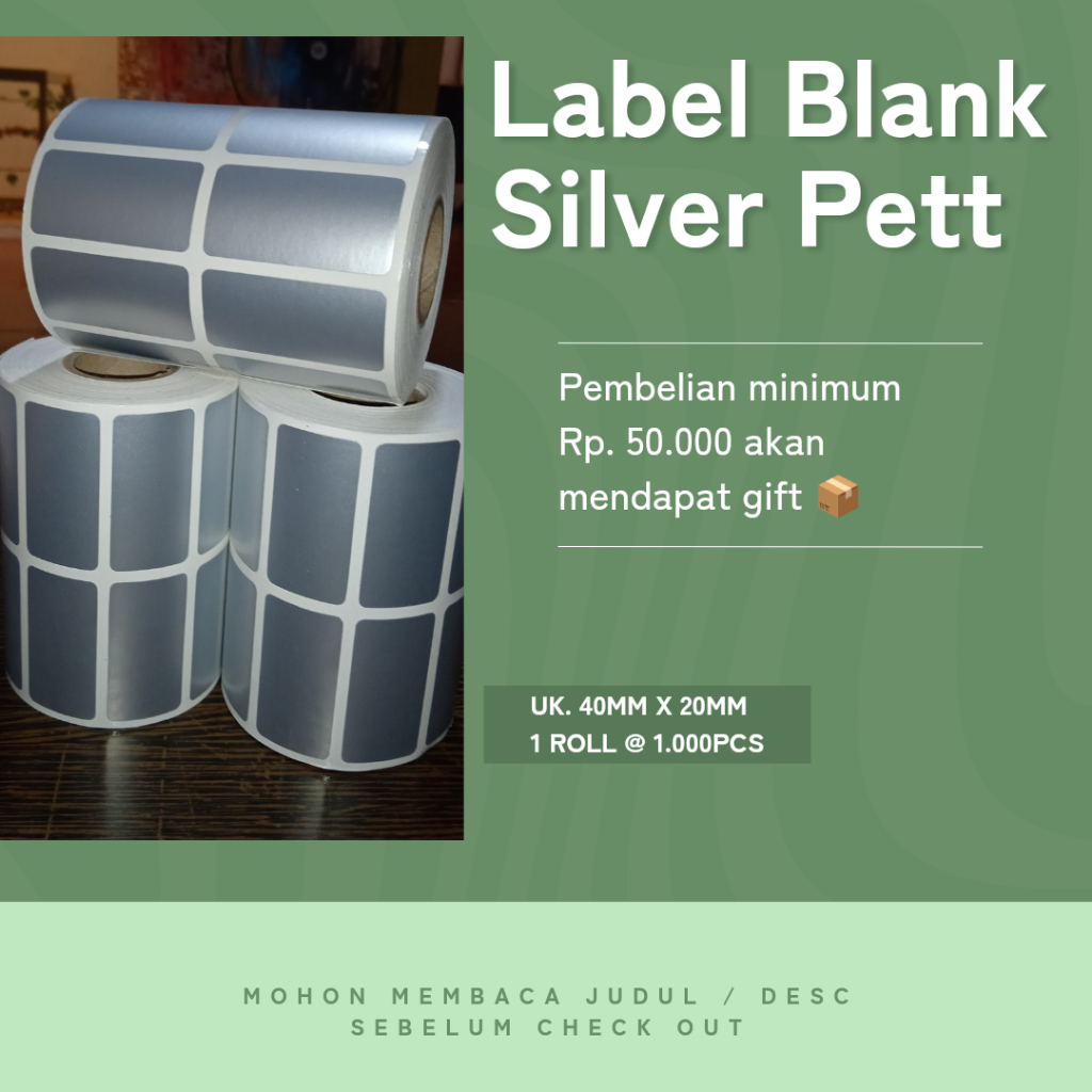 

LABEL BLANK SILVER PETT UK. 35MM X 25MM // 1 ROLL 500pcs