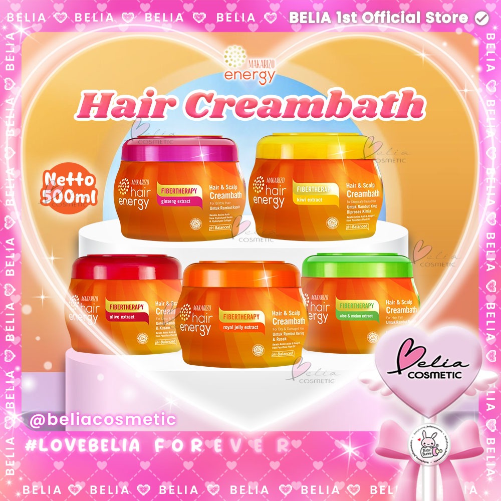 ❤ BELIA ❤  MAKARIZO Hair Energy Fibertherapy Creambath 500gr (✔️BPOM) Aloe Kiwi Royal Jelly Ginseng