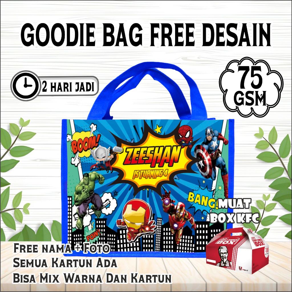 

STIPPPA Goodie Bag Tas Kantong Kain Tote Bag Souvenir Hampers Motif Karakter/tas ulang tahun anak/free desain/tas souvenir