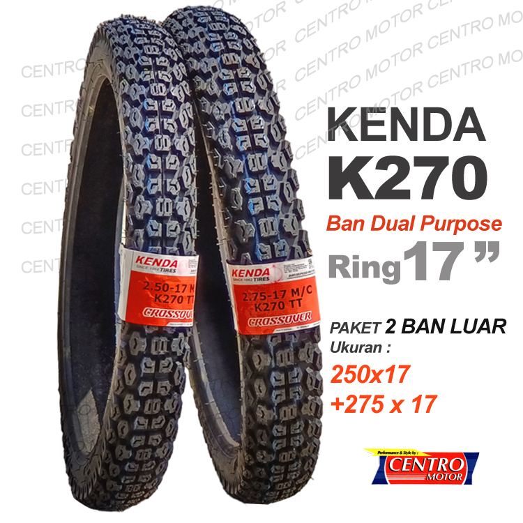 KENDA K270 Paket 2 Ban Dual Purpose ring 17 Tube Type untuk motor Bebek