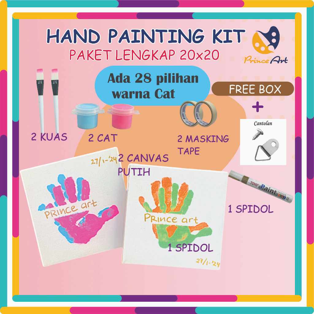 

[PRINCE ART] Hand Painting Kit / Kanvas Lukis Cap tangan Pasangan Couple Canvas 20x20 cm LENGKAP
