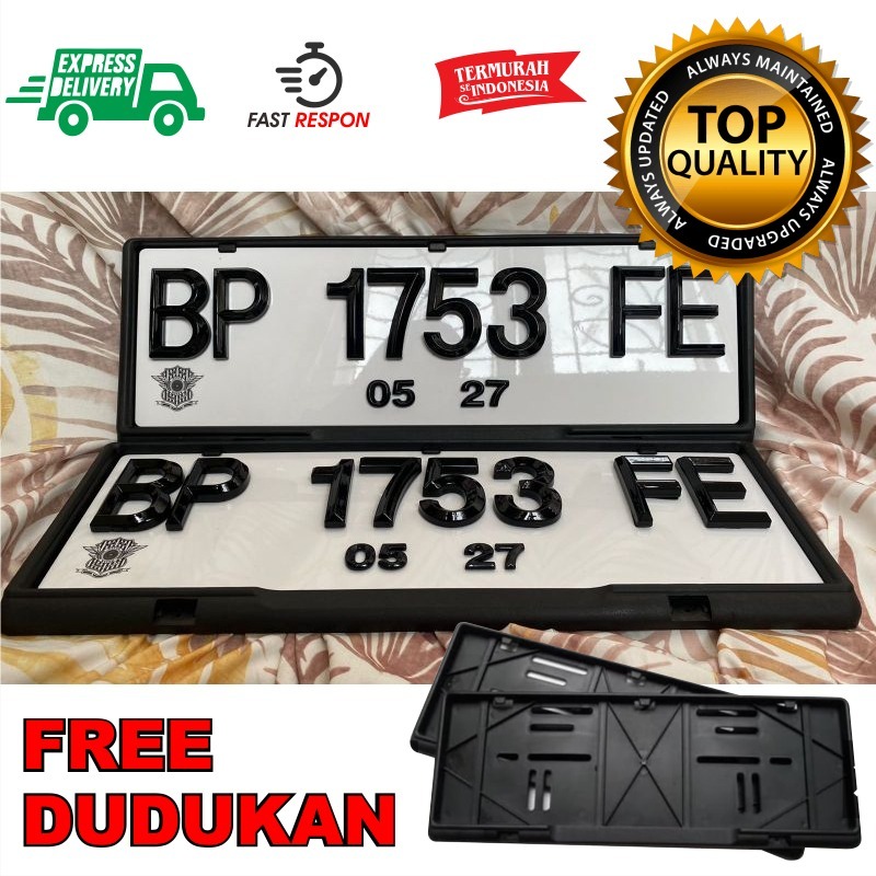 LancipSegi5 HITAM POLOS 7CM MOBIL - Plat Nomor Mobil Timbul - FREE COVER