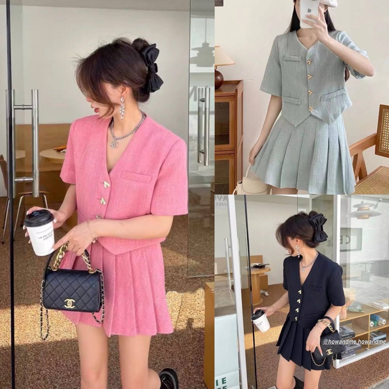 SET1020 KEKEY KOREAN STYLE VINTAGE SETELAN ROK MINI SIMPLE POLOS BLAZER