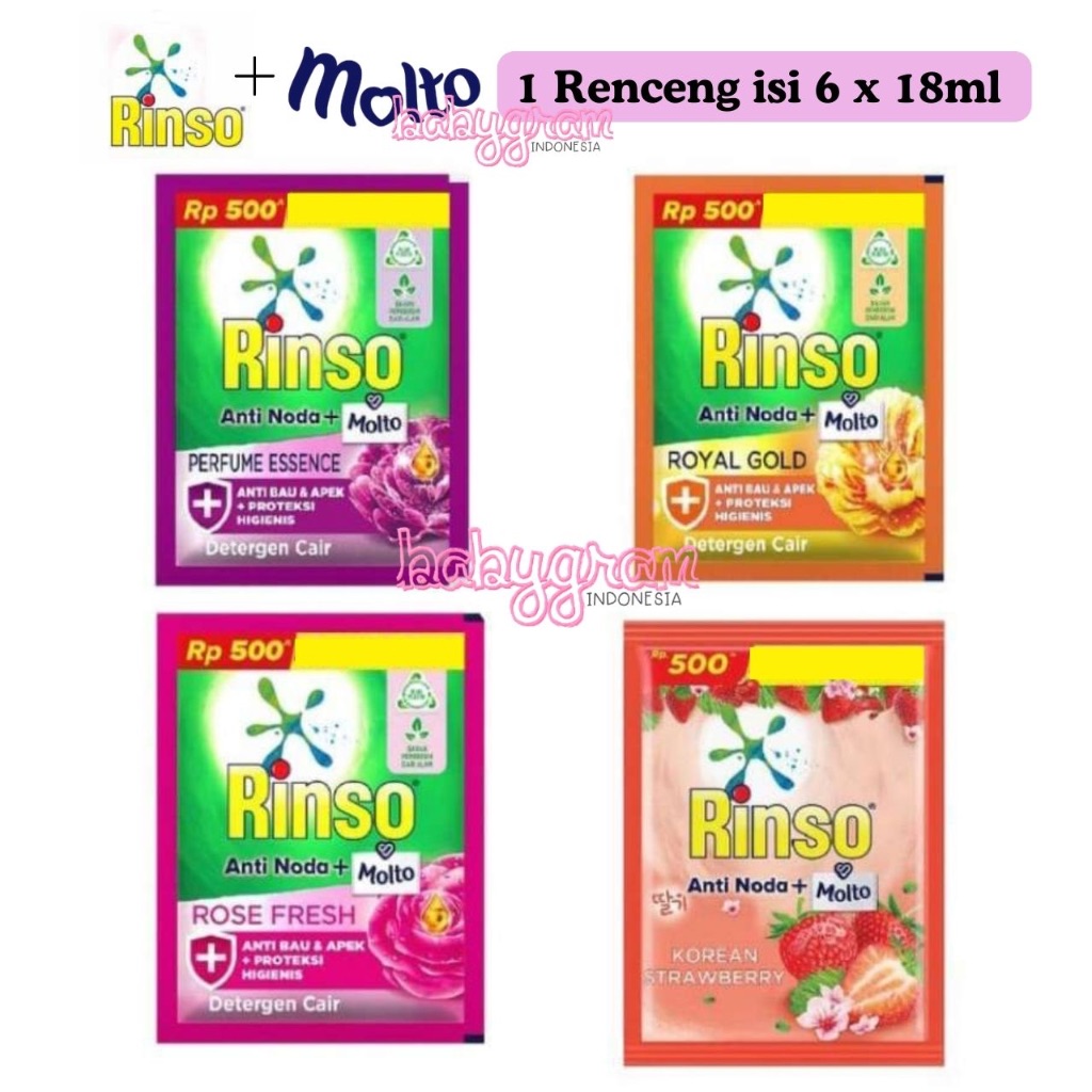Rinso Deterjen Cair Molto Sachet Korean Strawberry 18ml Renceng 6 x 18 ml Saset Renteng Babygram Par