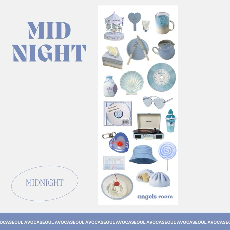 

sticker sheet midnight mini aesthetic ins korea untuk dekorasi scrapbook, deco pola, journaling, phonecase, headphone, stiker lucu