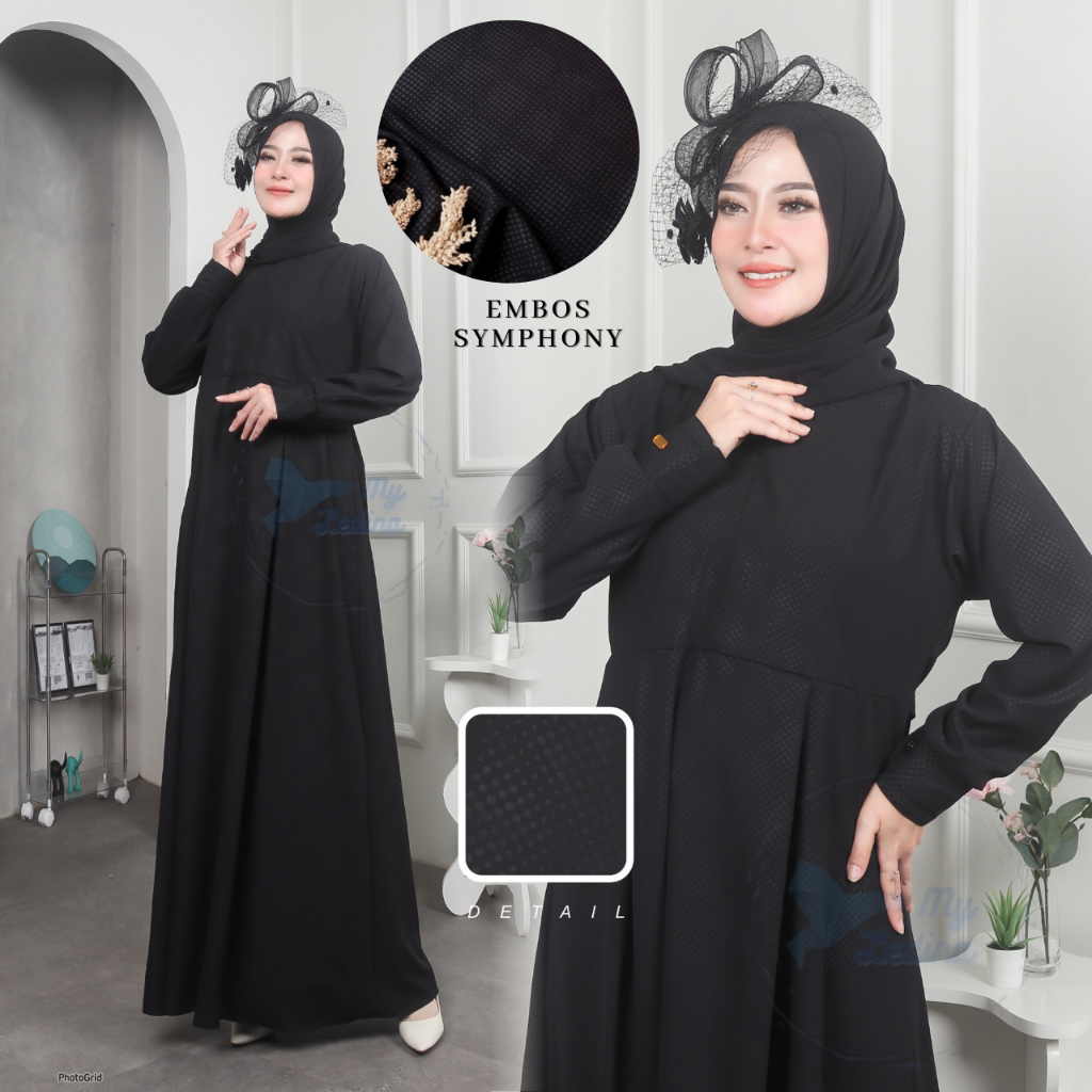 Baju Muslim Wanita Gamis Terbaru 2024 Hitam Motif Pesta Mewah Elegan Embos Sultan Premium Jumbo Dres