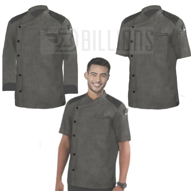 Baju Koki Chef Jacket Abu Two Tone Lengan Panjang Pendek Pria Wanita