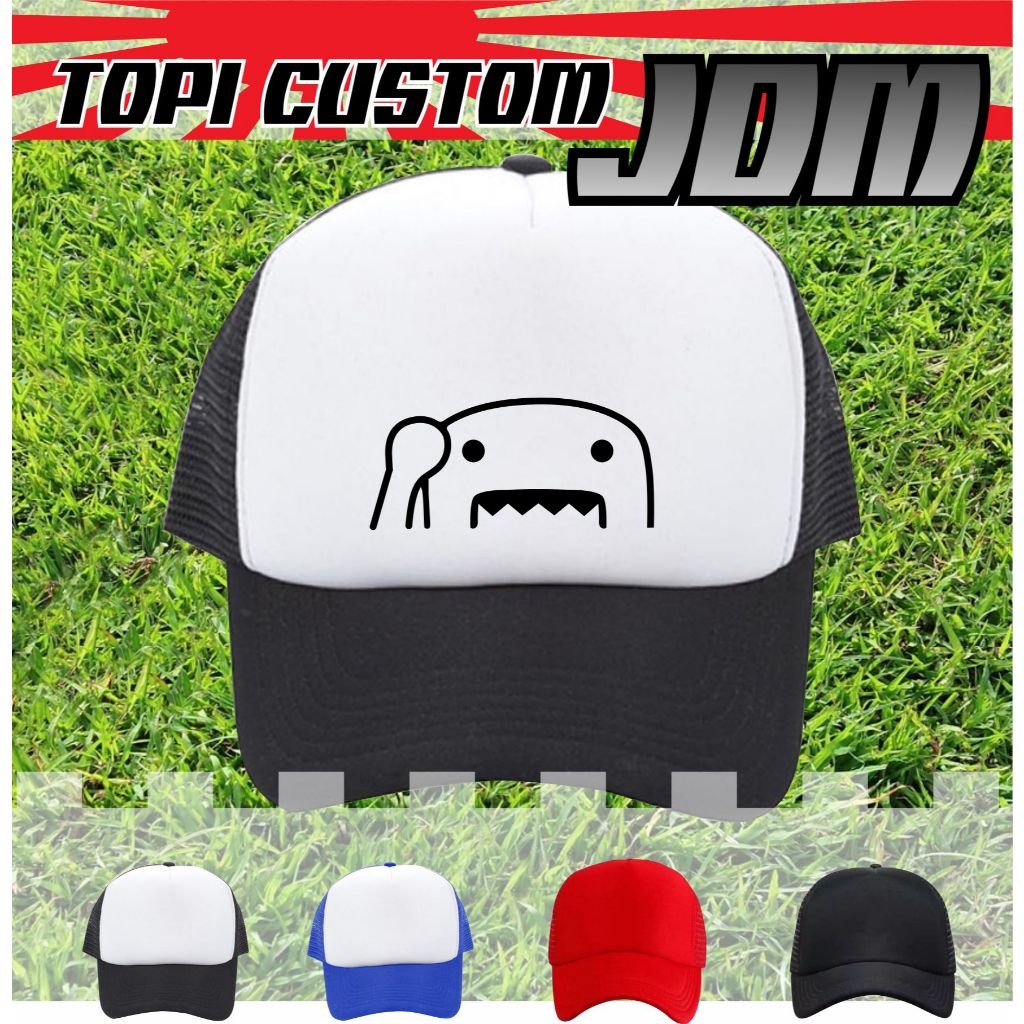 Topi pria wanita distro custom JDM warna putih hitam tipe jaring