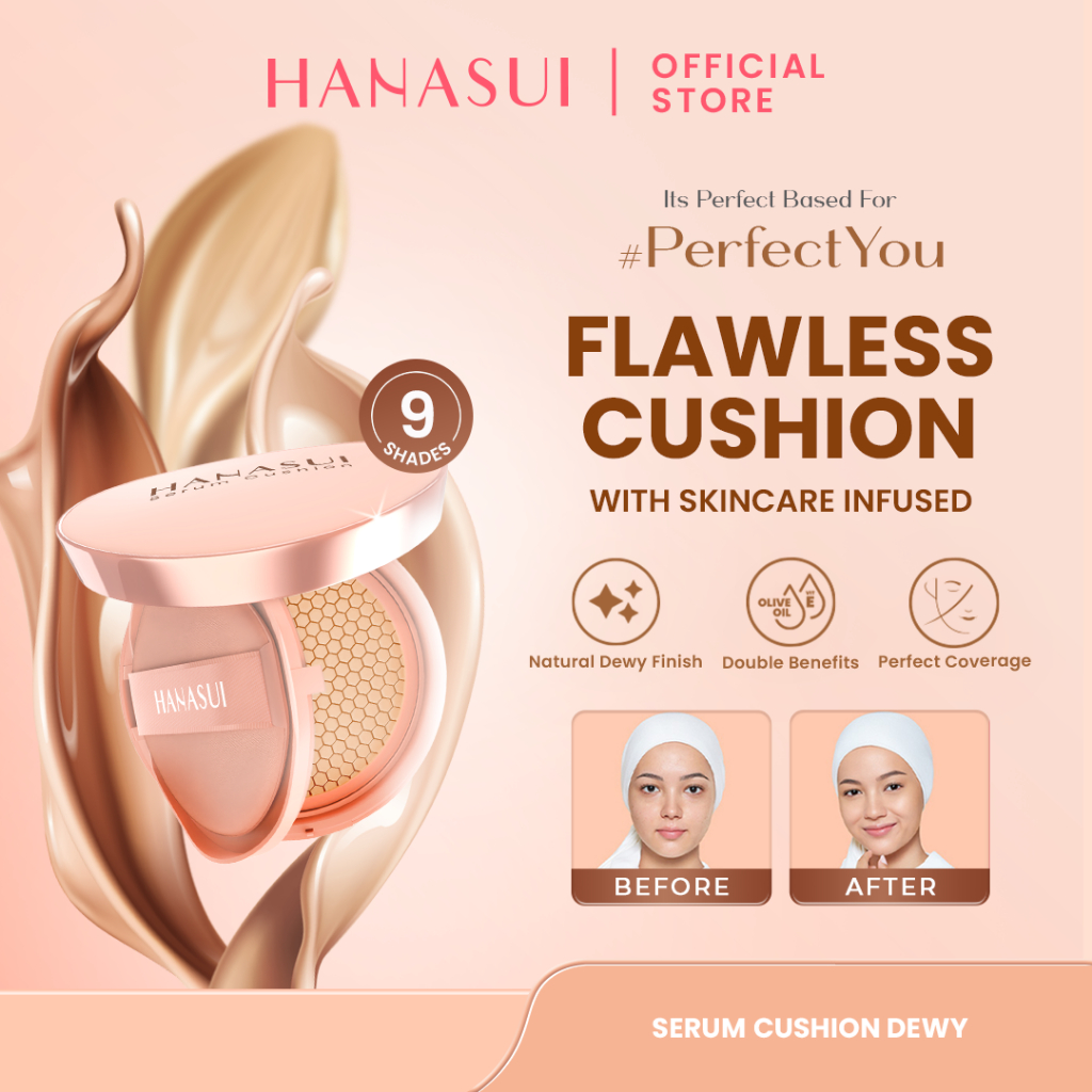Hanasui Serum Cushion - Flawless Natural Dewy Finish UVA & UVB Protection Perfect Coverage Menyamark