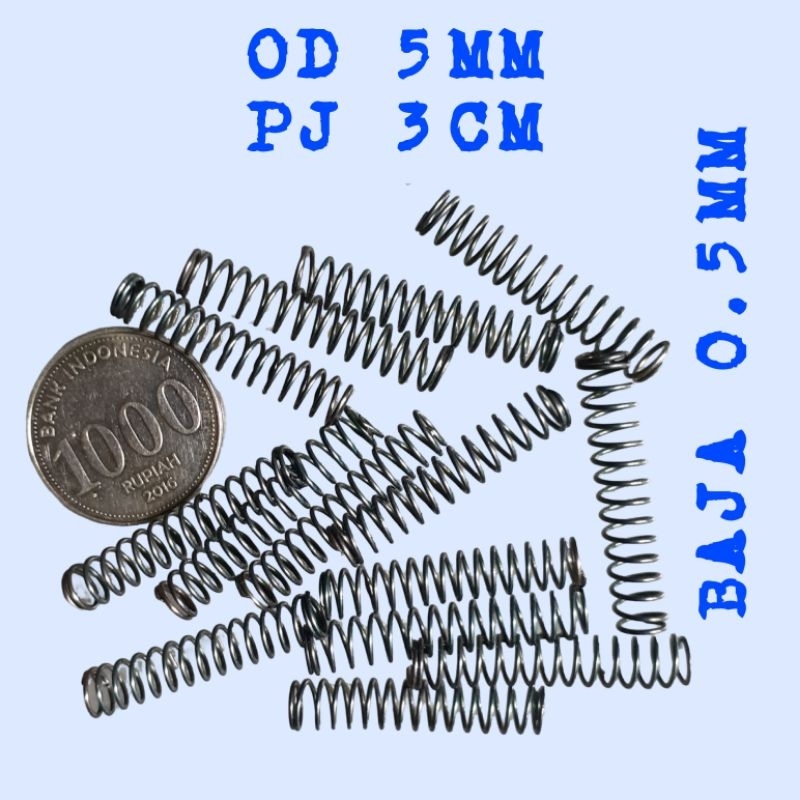 Per Pegas Tekan OD 5mm PJ 3cm Baja 0.5mm
