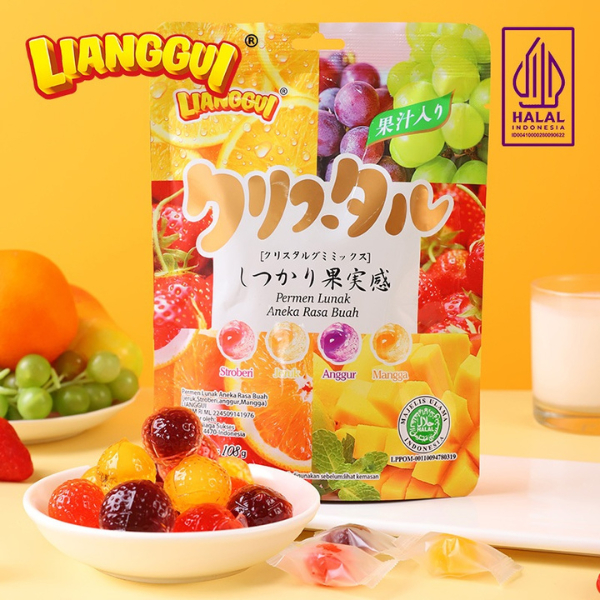 

Lianggui Permen Buah Jelly Lunak Kupas Aneka Rasa Gummy Jelly Peeled Fudge Mangga Orange Jeruk Strawberry Corn Crystal Candy 108g