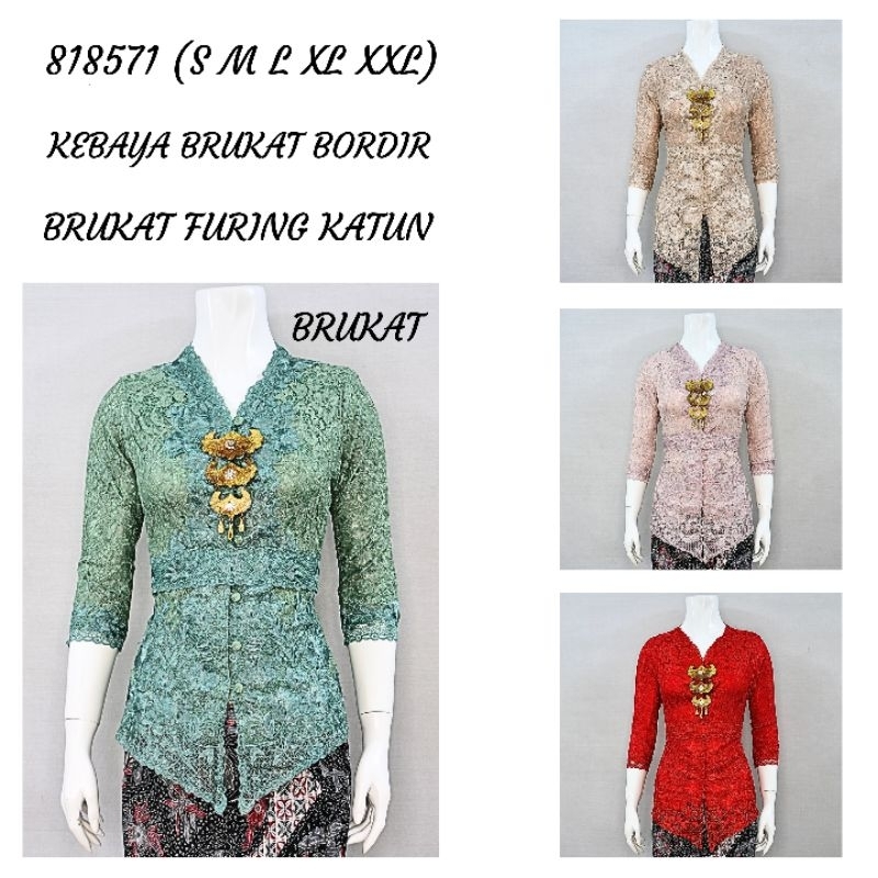Indah ABAYA KEBAYA BRUKAT BORDIR ENCIM MODERN LENGAN 7/8 Furing Katun KEBAYA WISUDA KEBAYA KATUN KEB