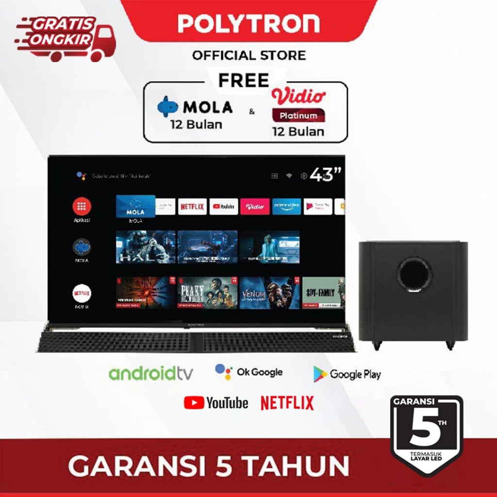 TV LED POLYTRON 43BAG9953 SMART ANDROID 43INCH + SOUNDBAR