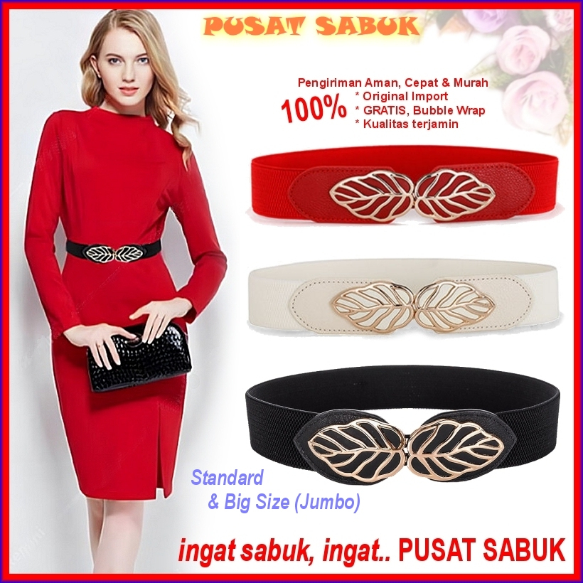 Gesper Sabuk Belt Ikat Pinggang Wanita dress Korea Karet Pingang Elastis Cewek Kekinian Merah Hitam 