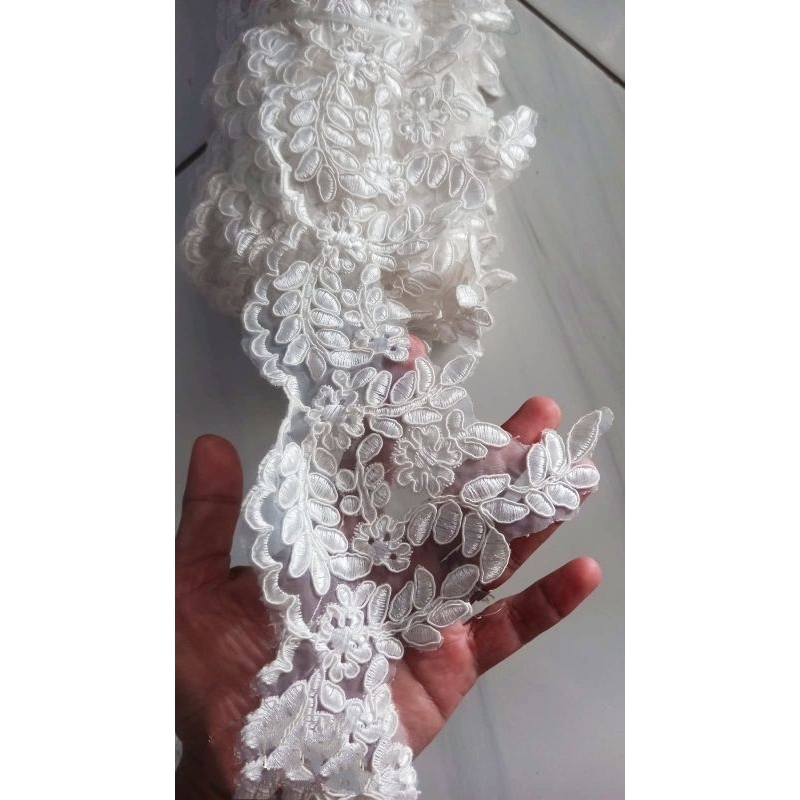 renda bordir Prada renda Guiper kembang putih Natural Lebar 15 CM harga per 1yard Renda bordir bunga