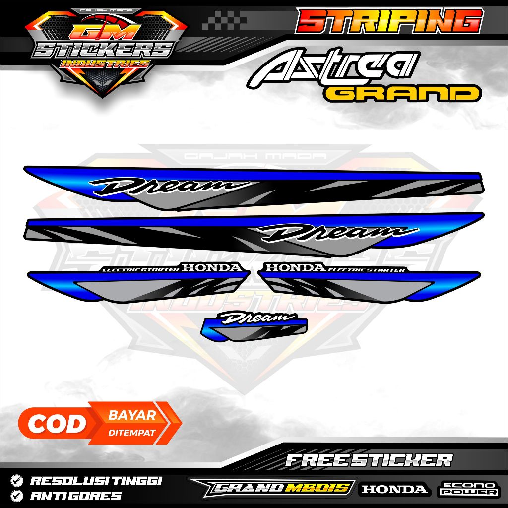 STIKER STRIPING VARIASI ASTREA GRAND BULUS SABIT DREAM 40
