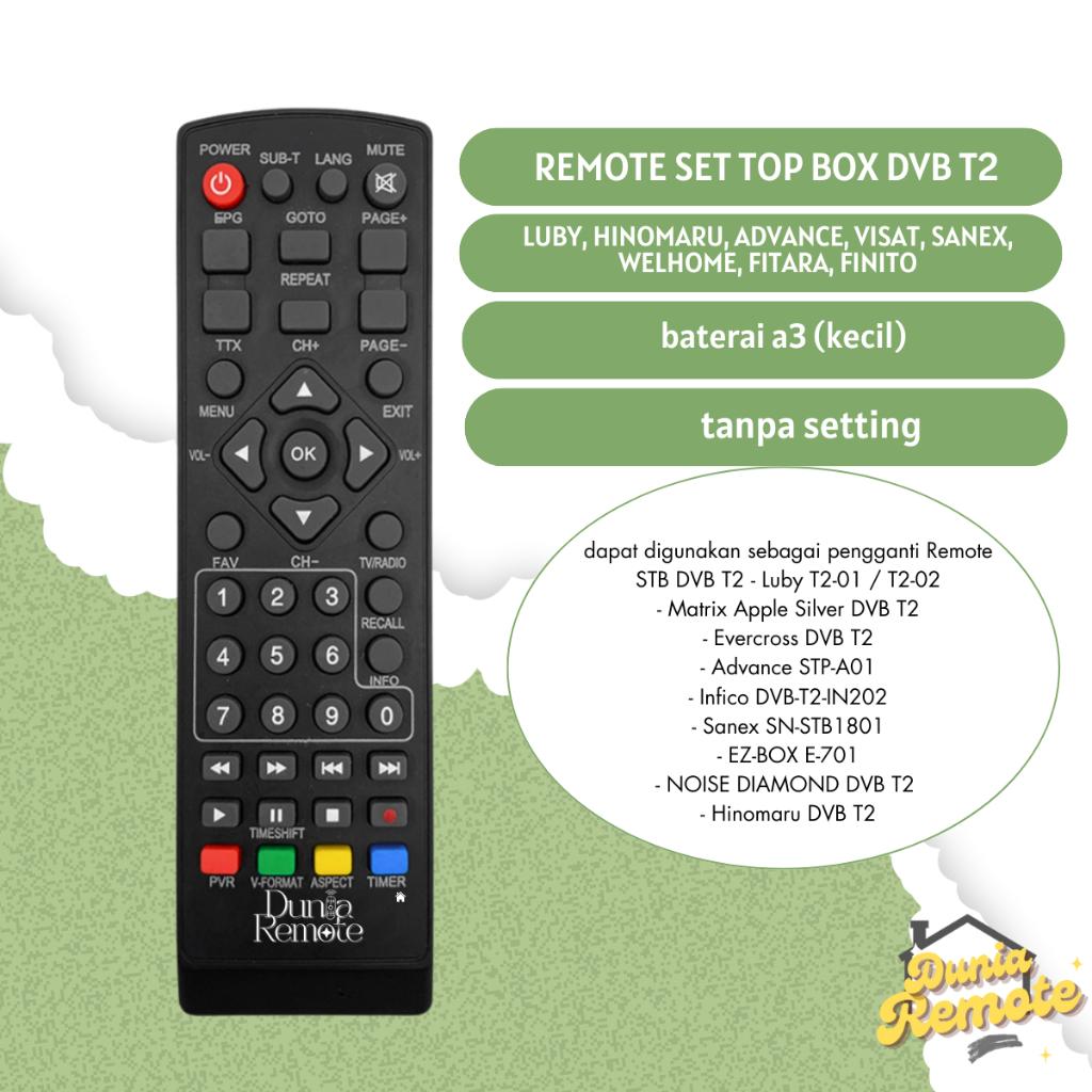 Remot Remote Set top box LUBY DVB T2 Parabola Advance PIOLINE NEW Hinomaru SATUAN