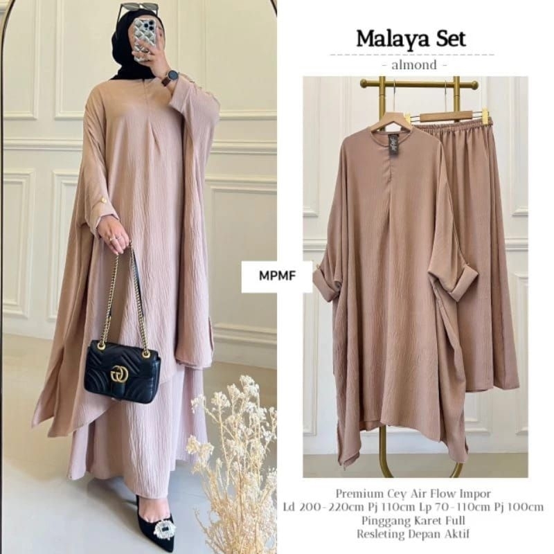 MALAYA SETELAN LONG TUNIK BAHAN CRINKLE PREMIUM