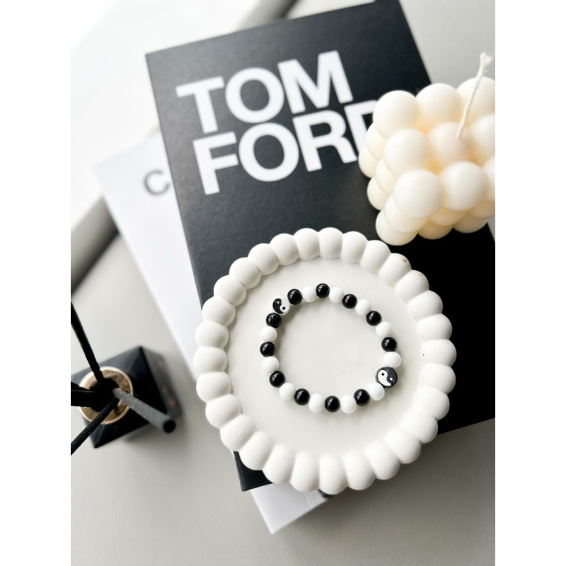 Bracelet gelang batu alam white jade black onyx yinyang yin dan yang