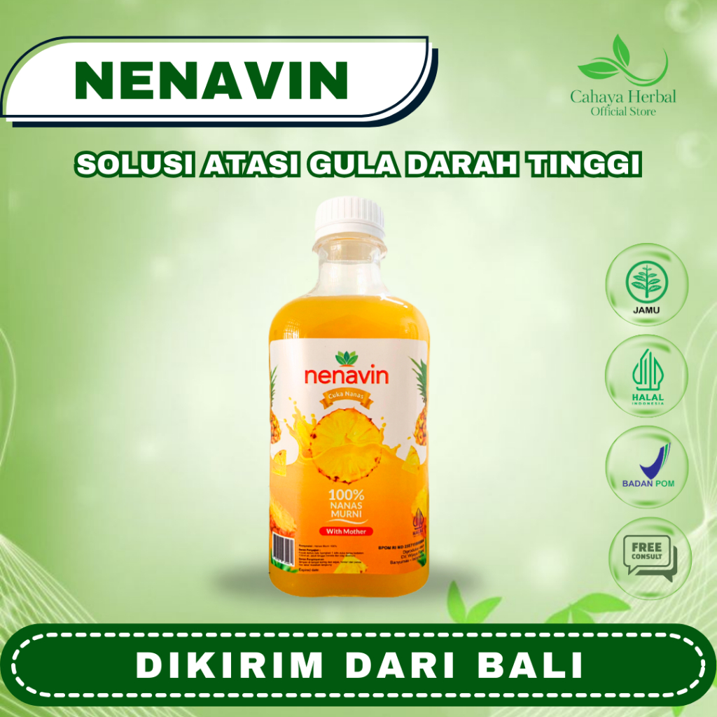 

Nenavin - Cuka Nanas Herbal Bantu Mengatasi Diabetes, Turunkan Gula Darah dan Kolesterol Mengandung Inang Cuka dengan 100% Nanas Asli