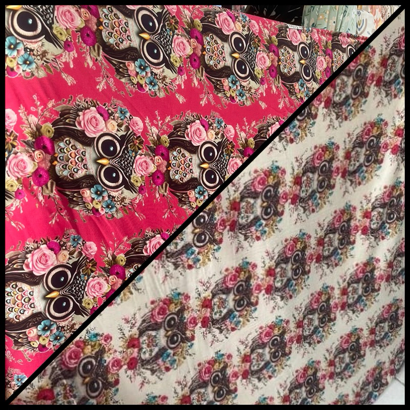 Motif VIRAL Burung Hantu | Kain Katun Rayon Motif Viscose Premium Uniqlo. Bahan Pajamas, Daily