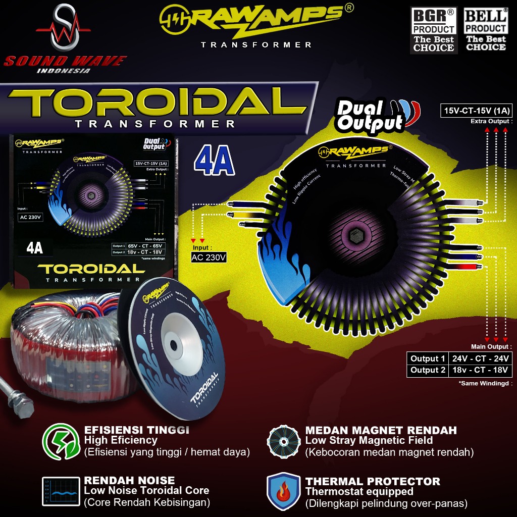 TRAFO TOROID 4A CT 24V - 18V  TRAVO DONAT TOROIDAL RAWAMPS