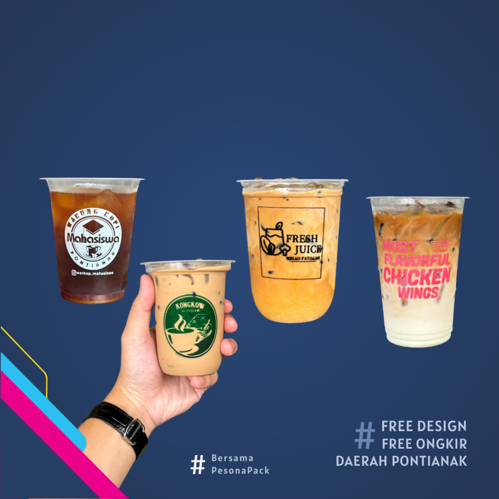 Sablon Cup PP Datar/Oval + Cup PP Ukuran 12/14/16/18/22 Oz