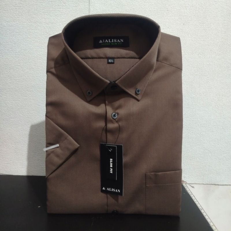 Kemeja Alisan Dobby Coklat6 Pendek Slimfit