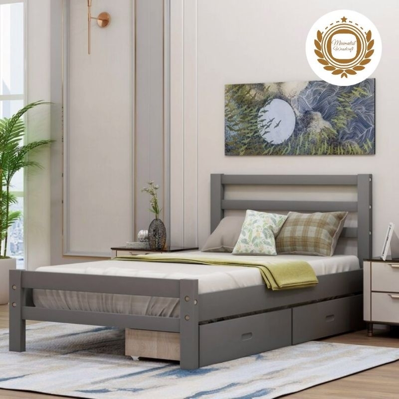 ranjang kolong minimalis dengan laci, ranjang kayu solid, ranjang minimalis modern