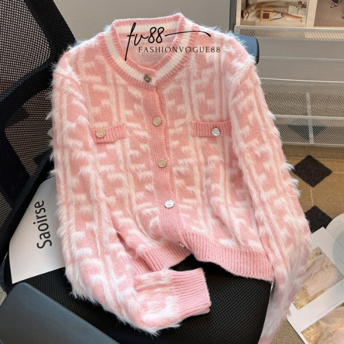 fv88 - Cardigan Outer Bulu Mewah Korea Style Lengan Panjang Polyester Knit Premium All Size fit to L