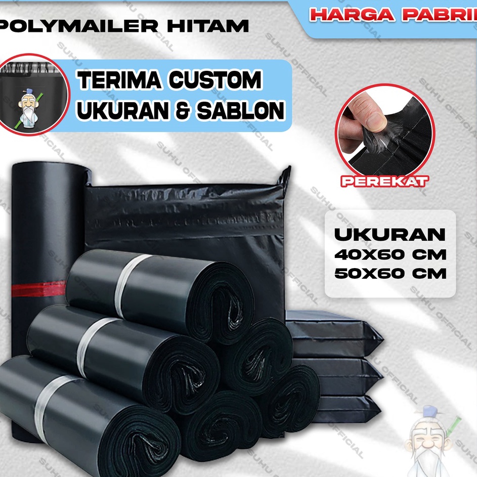 Plastik Packing Baju Kantong POLYMAILER Olshop isi 5 Lembar Hitam Ukuran Besar 4X6 5X6