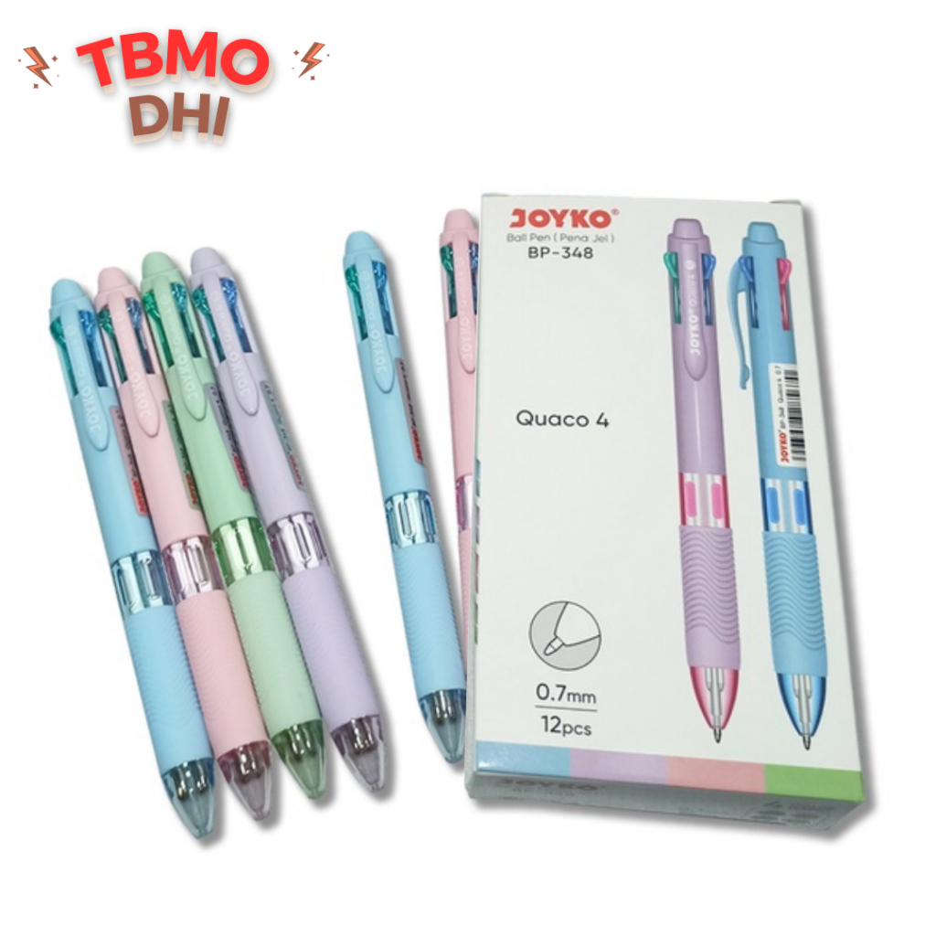 

TBMO Pulpen 4 warna Joyko Bp-348 Quaco 4/0.7mm ( 1pak/12pcs )