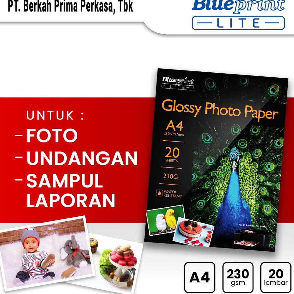

Kes Foto Glossy Photo Paper Poto BLUEPRINT Lite A4 1R 23 gsm