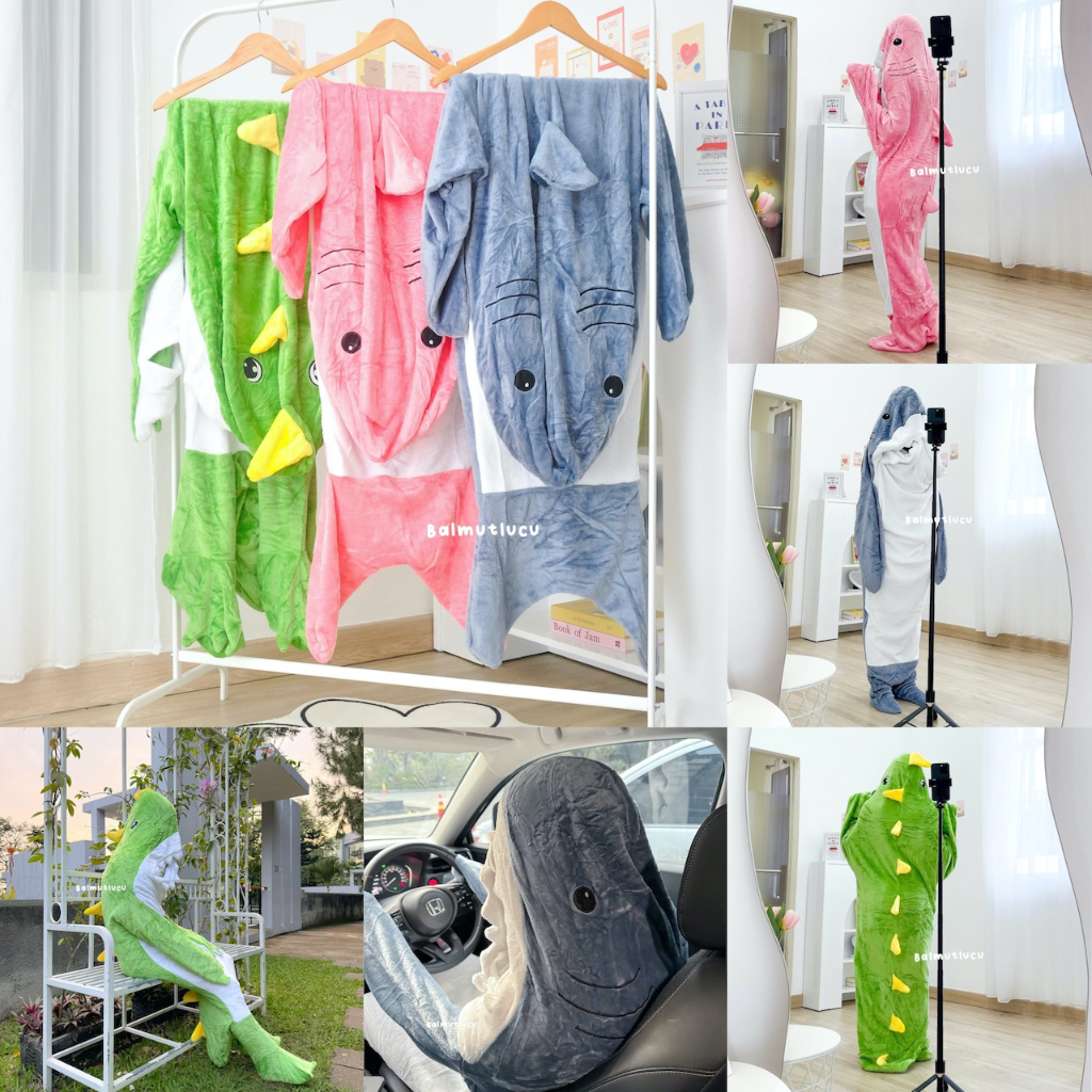 BALMUTLUCU | Onesie Kostum | Shark Hooded Blanket | Selimut Piyama Hiu Remaja Dewasa Jumbo
