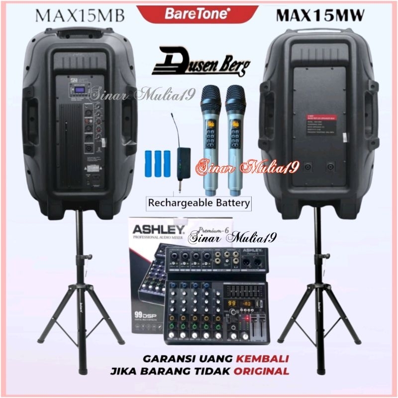 Paket Sound System Karaoke Speaker 15 Inch BareTone Mixer Ashley Premium 6 Mic Wireless Dusenberg Ec