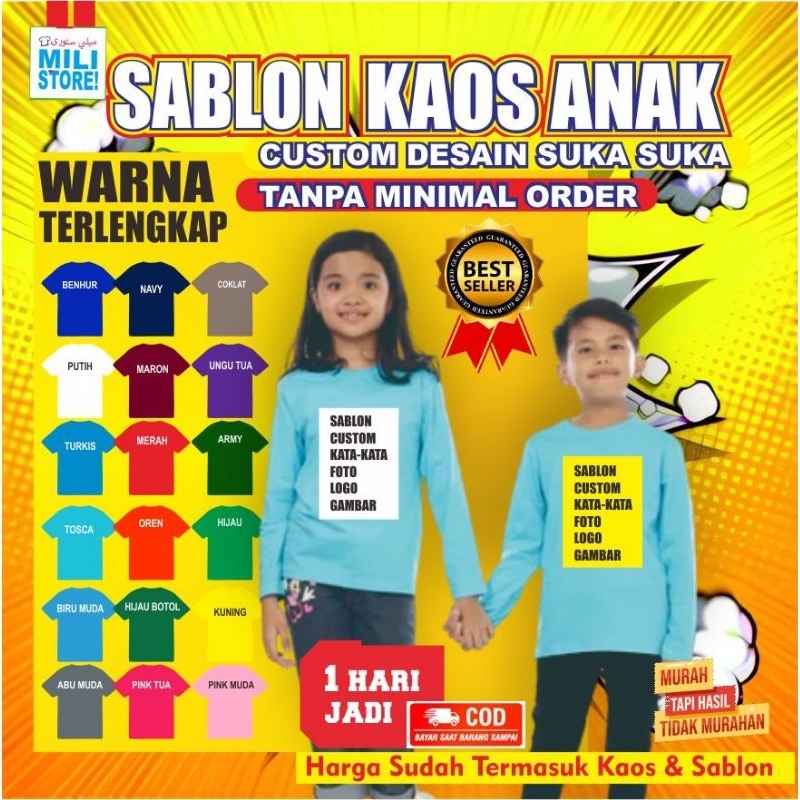 SABLON KAOS ANAK CUSTOM DESAIN GAMBAR SUKA SUKA