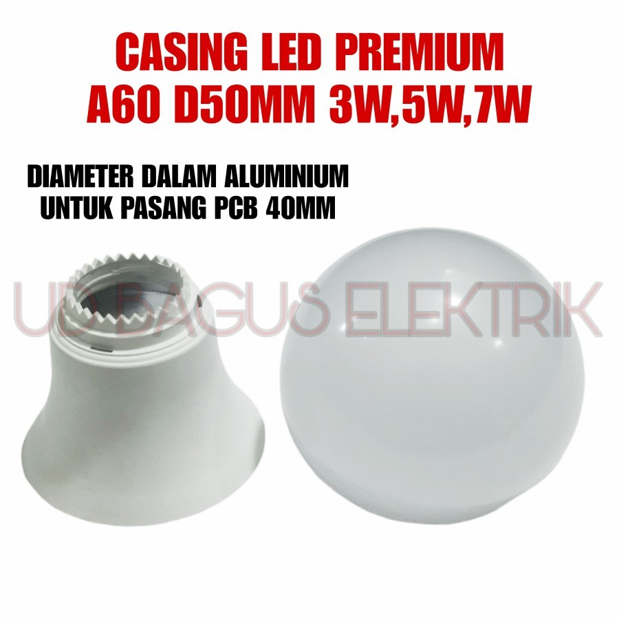 5X CASING LED PREMIUM A60 DIAMETER 50MM CASING LAMPU LED 5W 7W 9W ALUMINIUM TEBAL DAPAT 5PCS
