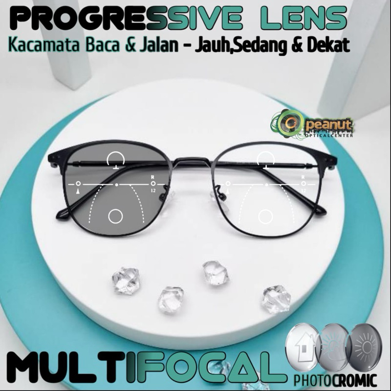 Kacamata Progresif Pria/Wanita | Kacamata Baca Plus Jalan | Frame Kacamata Progresif Photochromic
