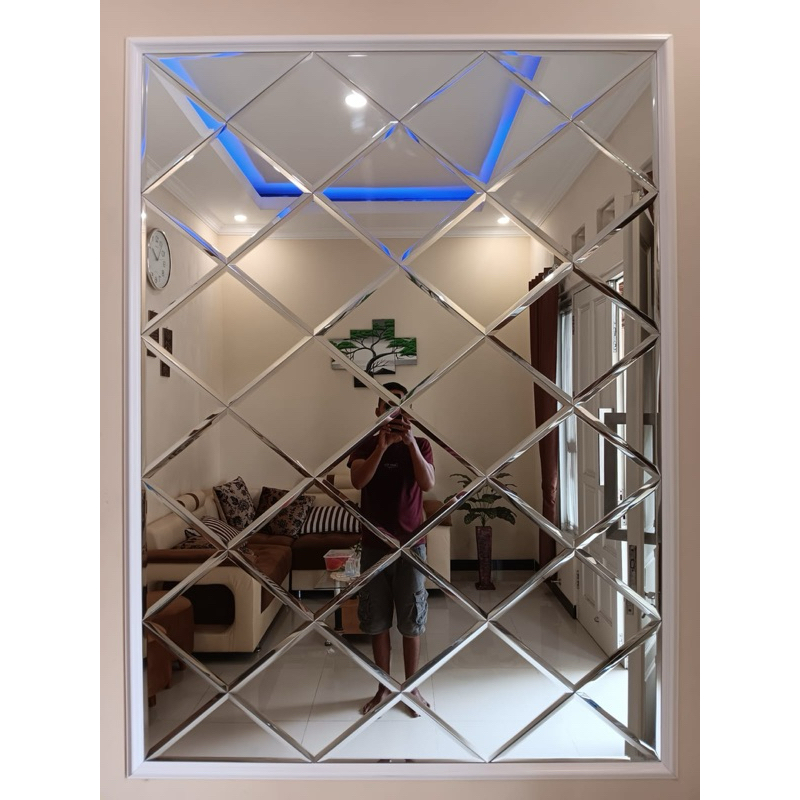 Custom 100x60 Tebal 5mili  Bevel 1cm FREE PACKING KAYU DAN DOUBLE TAPE FOAM cermin dinding,hiasan ru