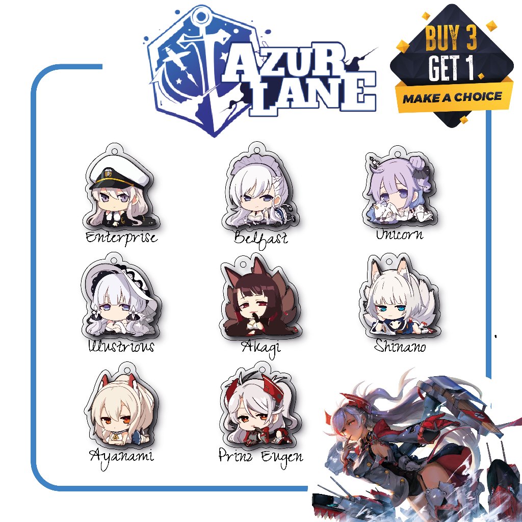 BURJOIS Phone Strap Azur Lane Chibi Lucu | Enterprise Belfast Unicorn Illustrious Akagi Shinano Ayan