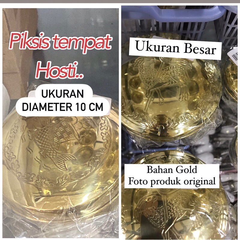 Piksis tempat Hosti /Piksis Katolik gold ukuran 10cm