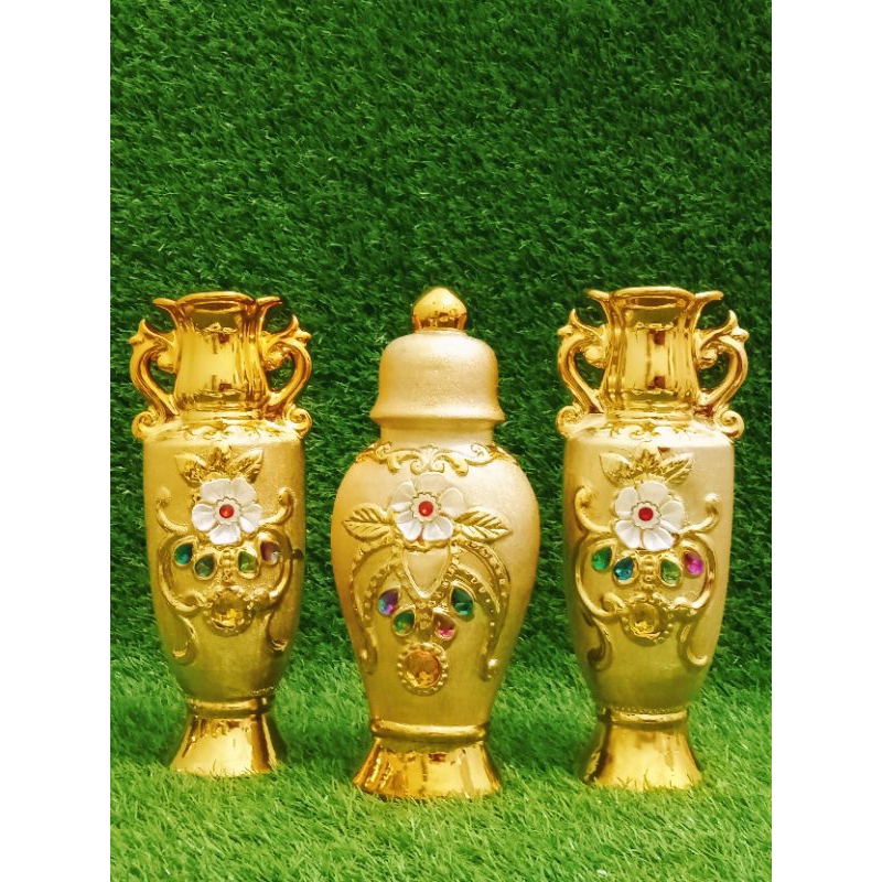 pajangan keramik mewah gold set 3 pcs / pajangan aestetik / keramik hias import / dekorasi rumah