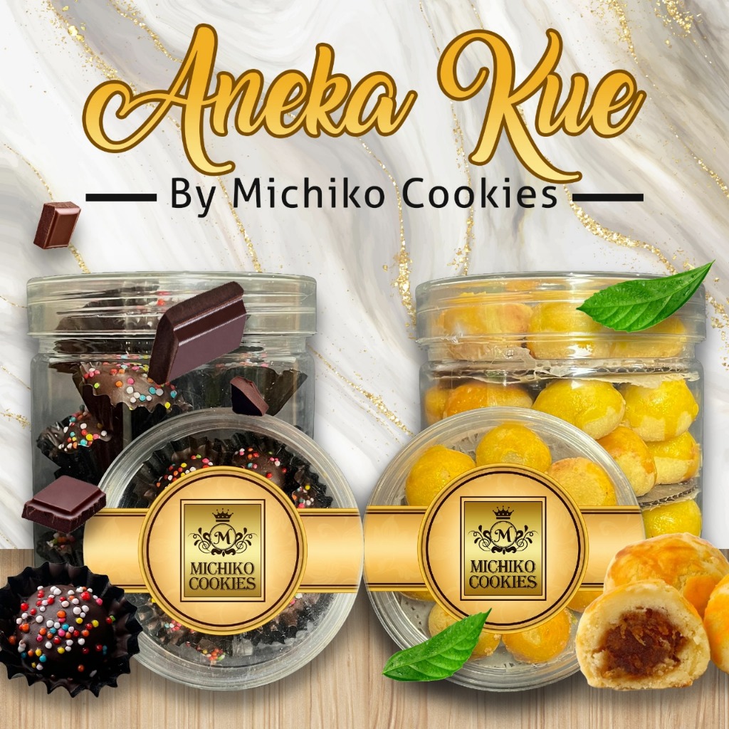 

Aneka Kue Kering "Michiko Cookies" Toples Tabung 500ml/ Kue Nastar, Kue Choco Ball/ Cemilan Enak