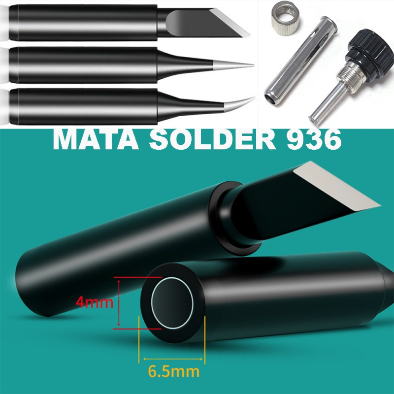 mata Solder Station 936 lurus bengkok rata Kepala besi solder berlian hitam kepala las runcing tahan