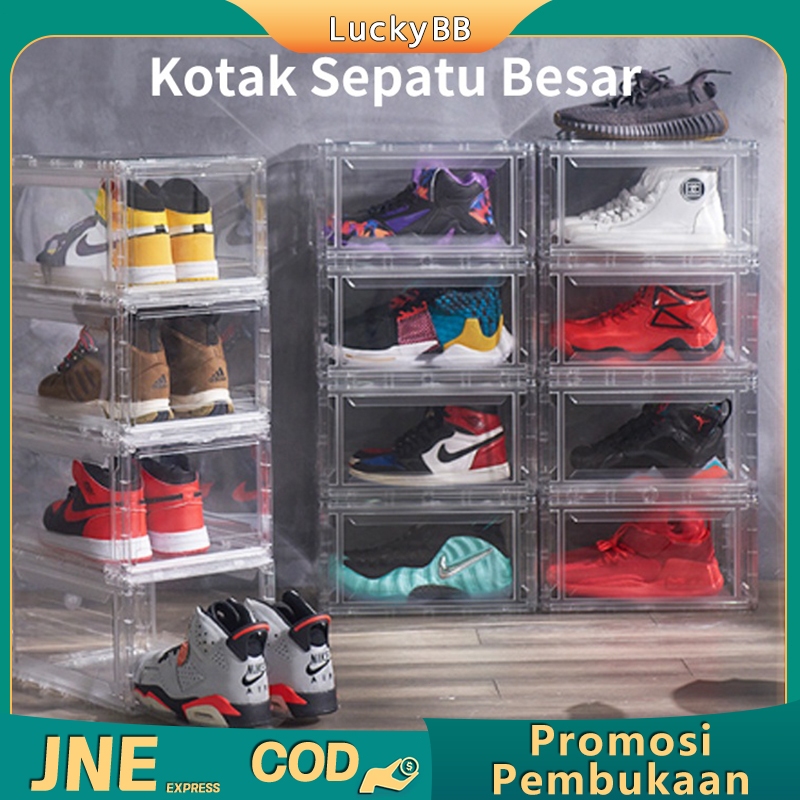 Akrilik + plastik Akrilik Kotak Sepatu Shoe box Premium Ukuran Besar Plastic Sneaker Stackable ​Tran