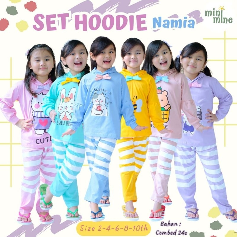 Toko Sitystore - Set Hoodie namia free sandal minimine - Setelan baju anak perempuan bahan combed gr